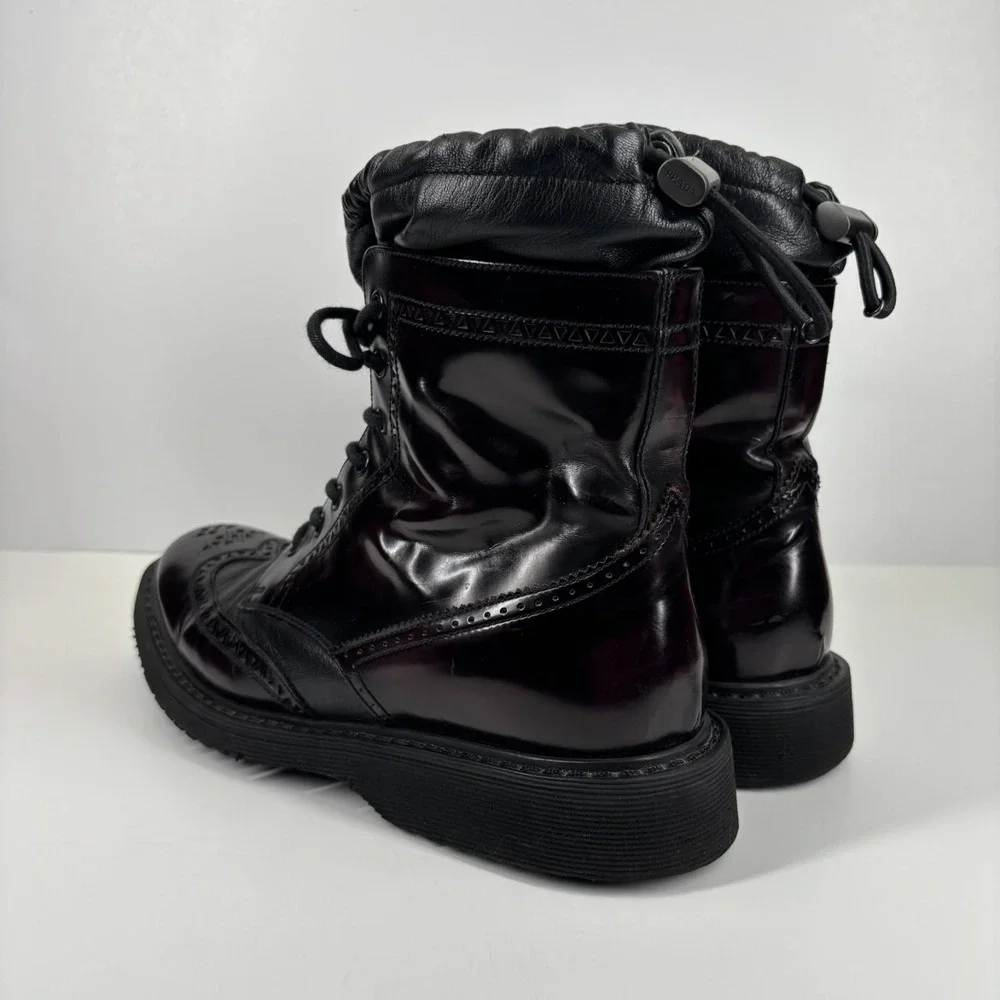 Prada Sport Vintage 2000s Men's‎ 9 Burgundy Leather Wingtip Lace-Up Combat Boots